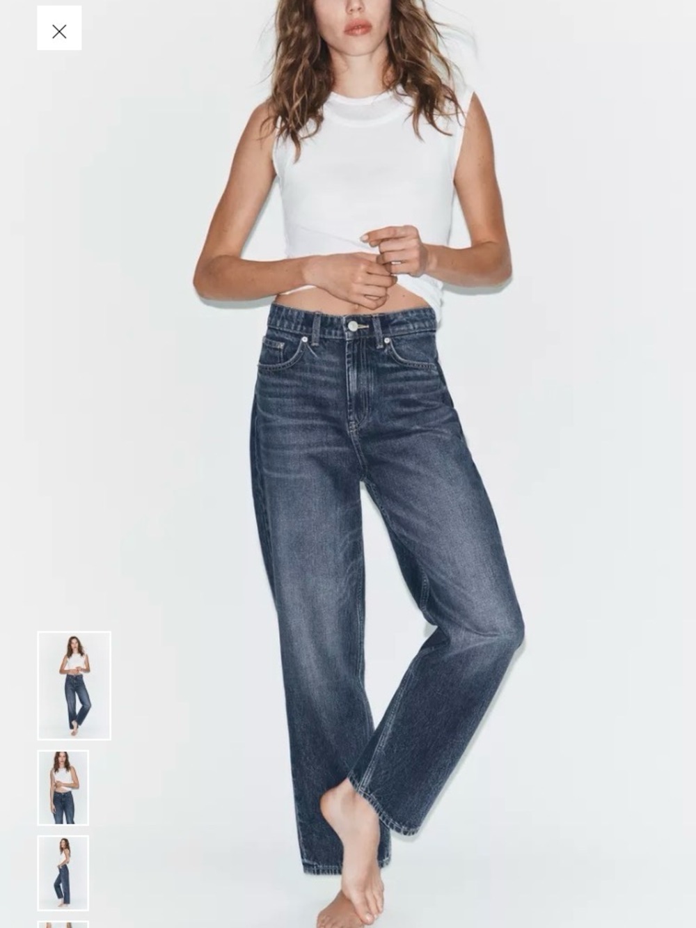 Zara TRF MOM FIT HIGH-WAIST JEANS in Navy Blue